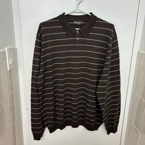 Eddie Bauer Men's Brown Striped 100% Merino Wool Sweater